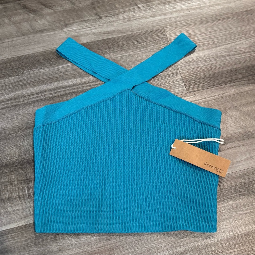 NWT Dreamers by Debut Knit Teal Cross-Top Tank